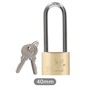 [502010009] Brass padlock long neck steel 40mm 2 keys - BOX OF 12