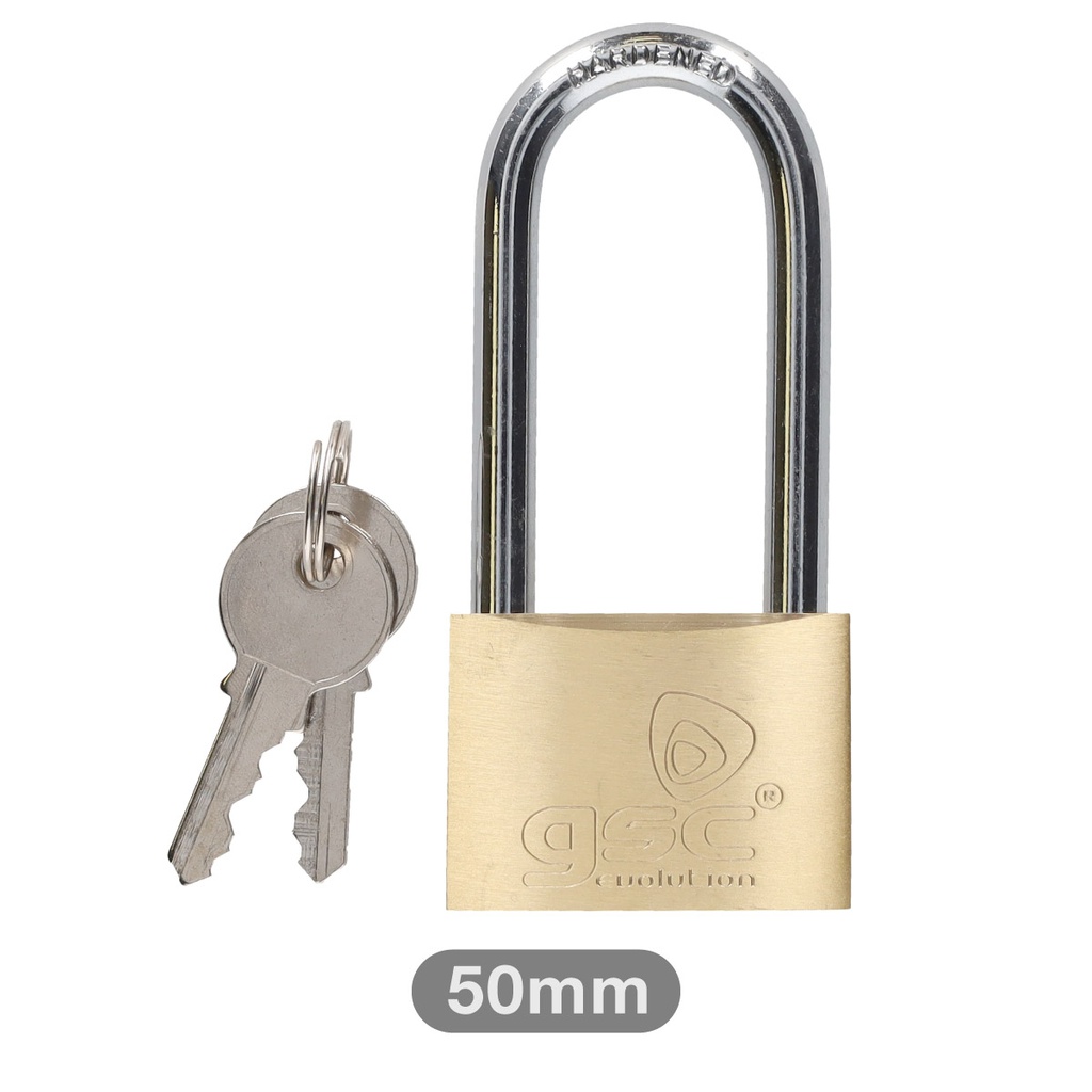 Brass padlock long neck steel 50mm 2 keys - BOX OF 12