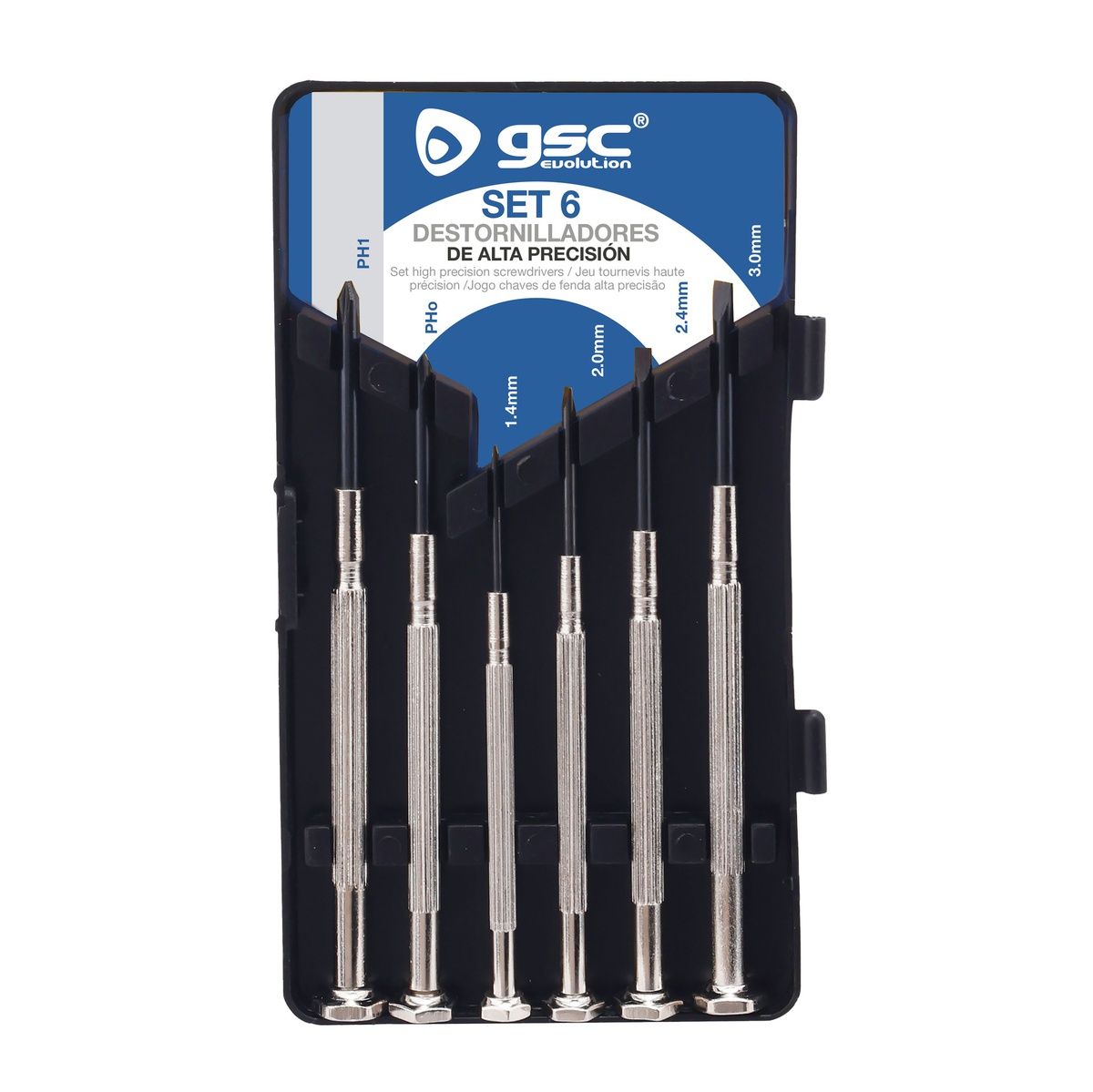 Set of 6 high precision screwdrivers - 4 flat and 2 Philips