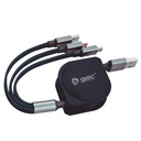 Cable cargador retáctil 3 en 1 (USB Tipo C, conector Lightning y Micro USB Tipo C)
