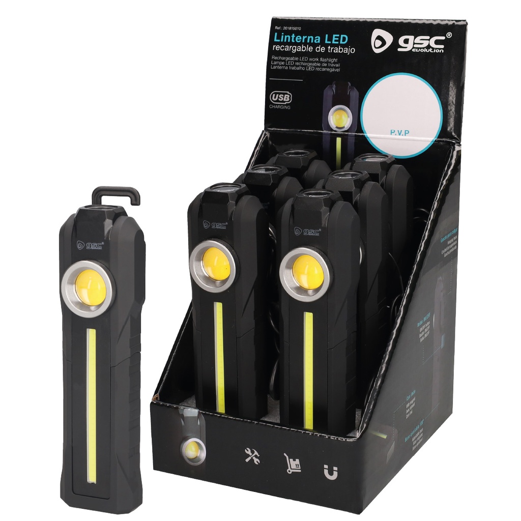 Linterna de trabajo LED COB 5W recargable - 6u caja exp
