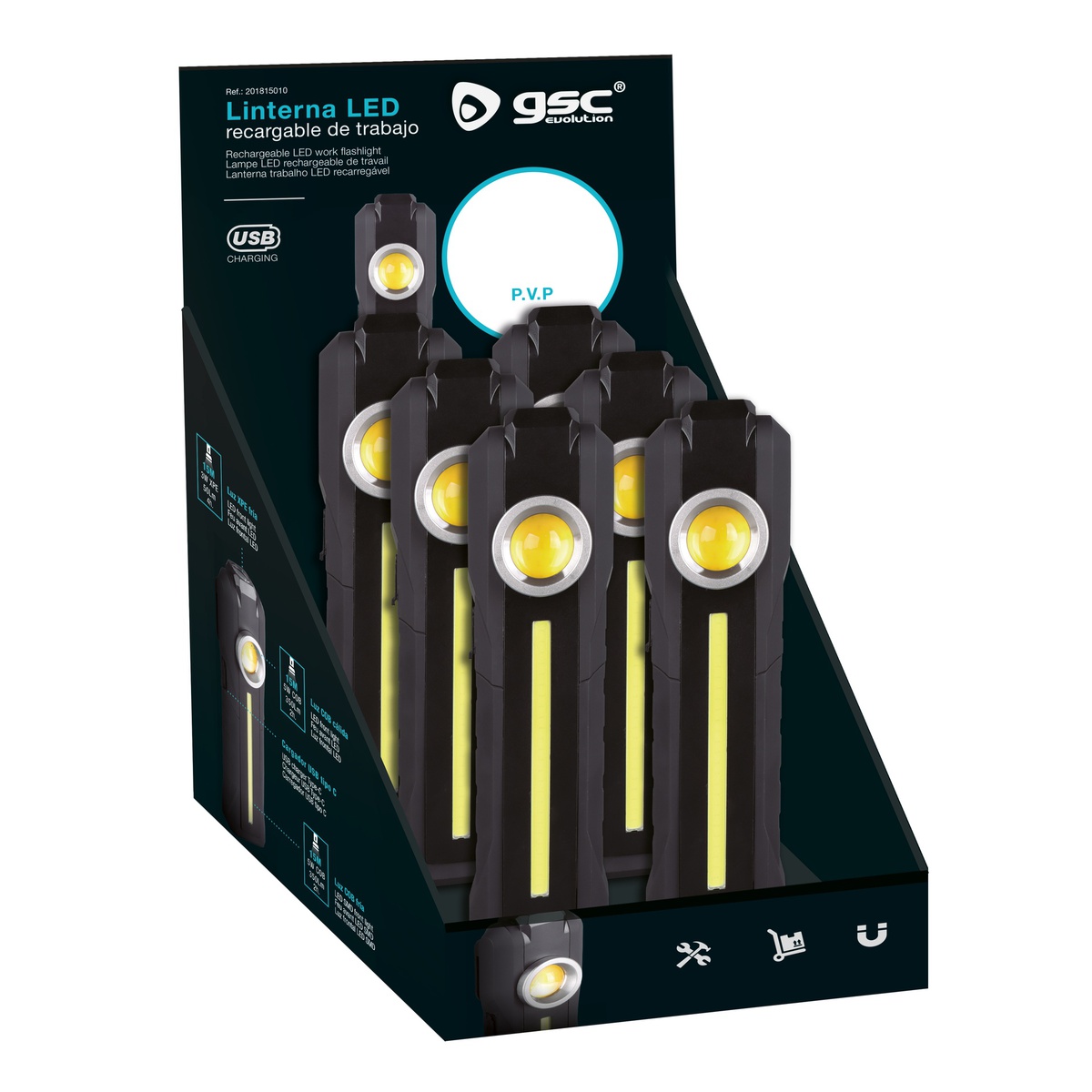 Linterna de trabajo LED COB 5W recargable - 6u caja exp