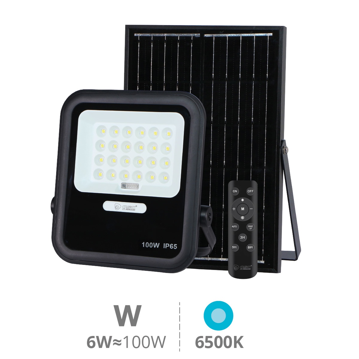 Miloha Projecteur solaire LED 100W-6W 900lm 10Ah 6500K IP65