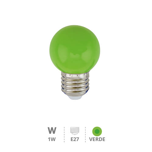 Bombilla LED esférica 1W E27 Verde