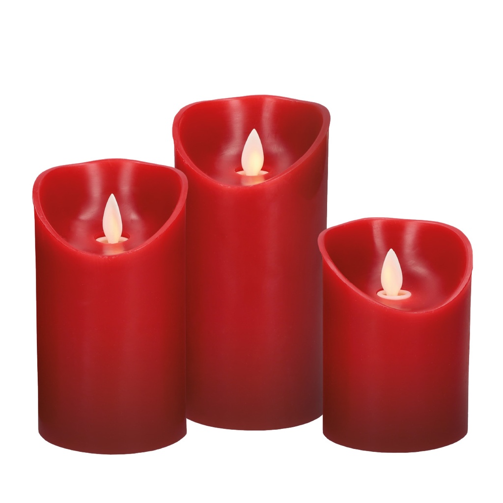 Pack 3 bougies décoratives LED en cire 100 - 120 - 150mm Rouge