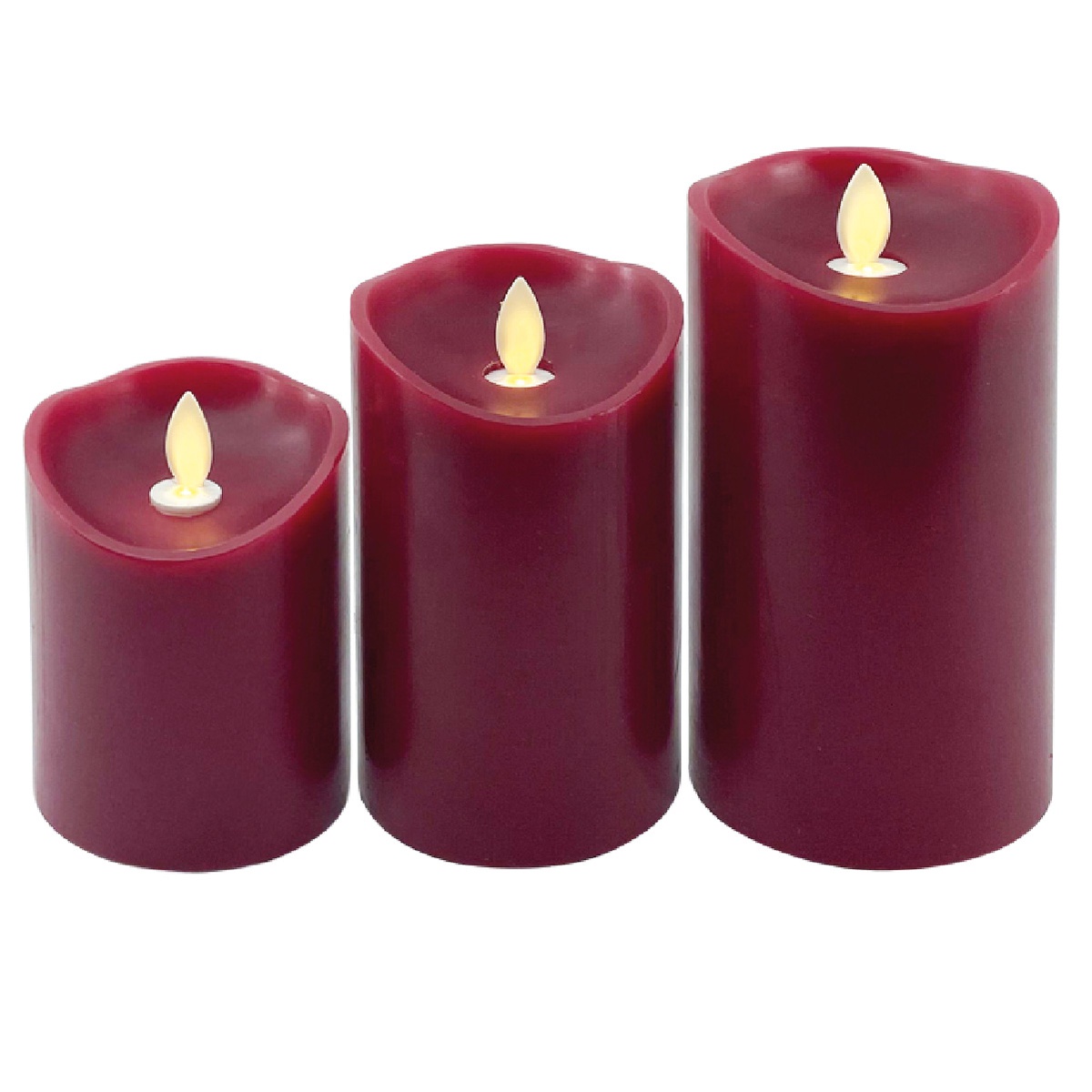 Pack 3 velas decorativas LED de cera 100 - 120 - 150mm Rojo