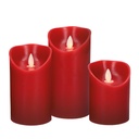 Pack 3 bougies décoratives LED en cire 100 - 120 - 150mm Rouge