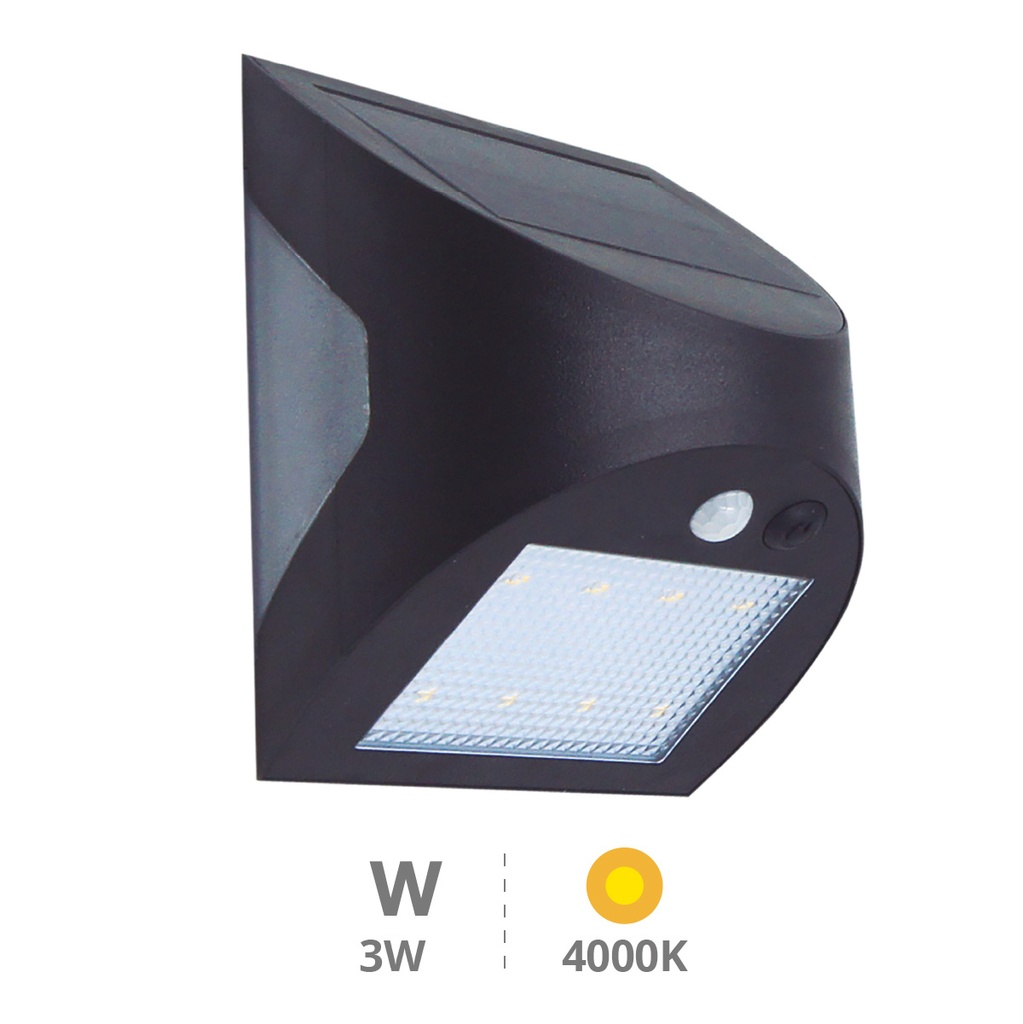 Applique solaire LED Kolam avec détecteur de mouvement et crépusculaire 3W 4000K Noire