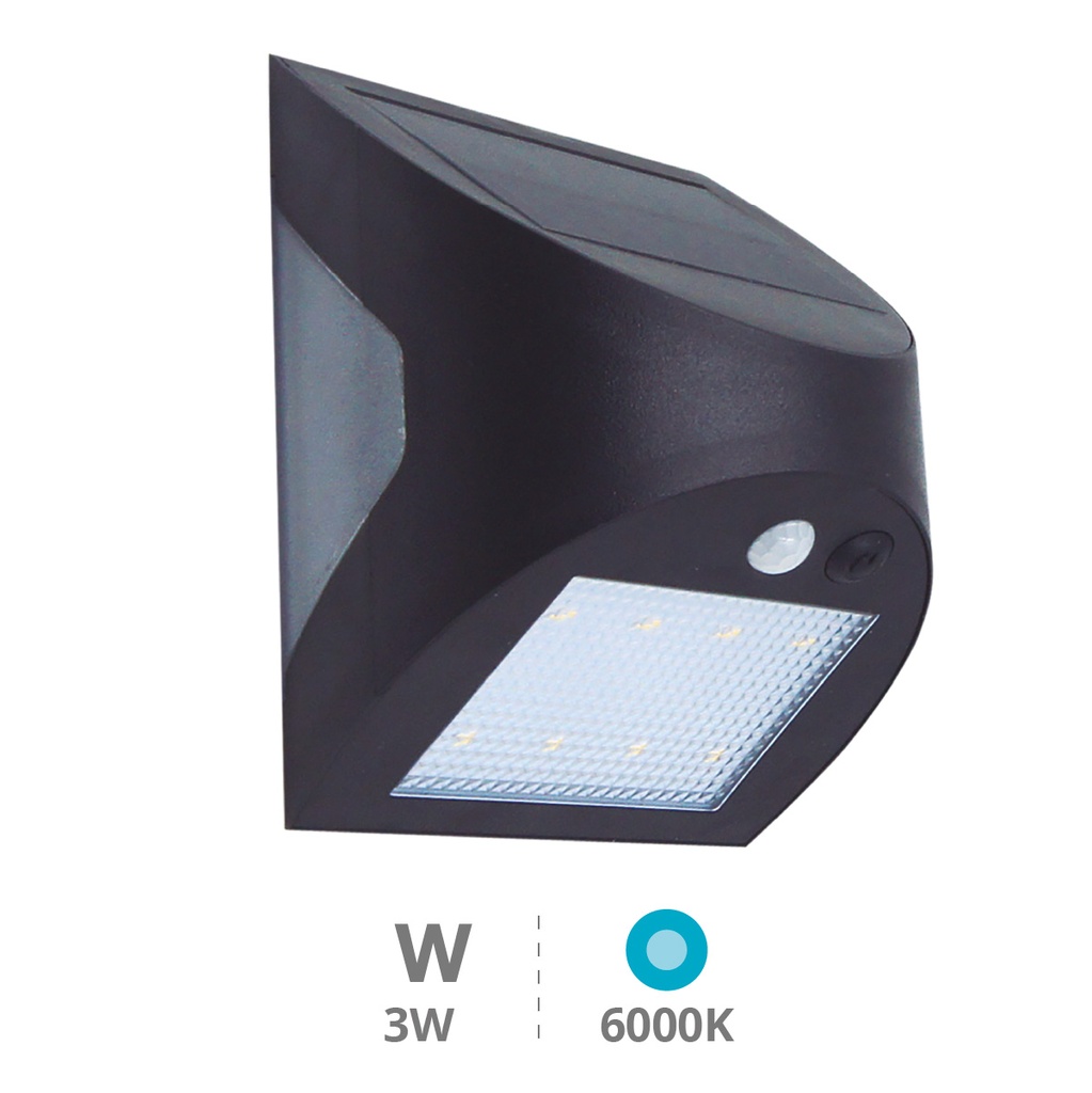 Aplique solar LED Kolam com sensor de movimento e crepuscular 3W 6000K Preto