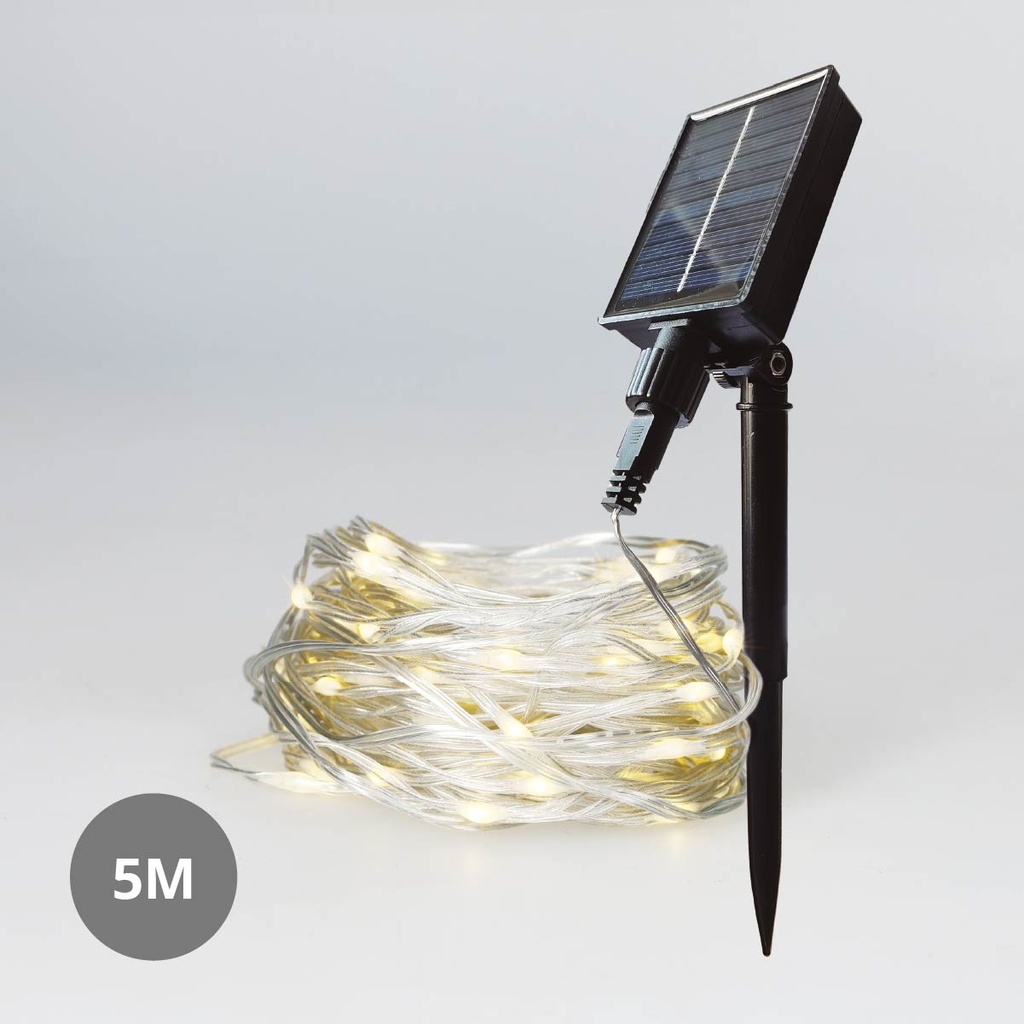 Guirlande lumineuse solaire LED de 5 m avec 8 fonctions et lumière chaude