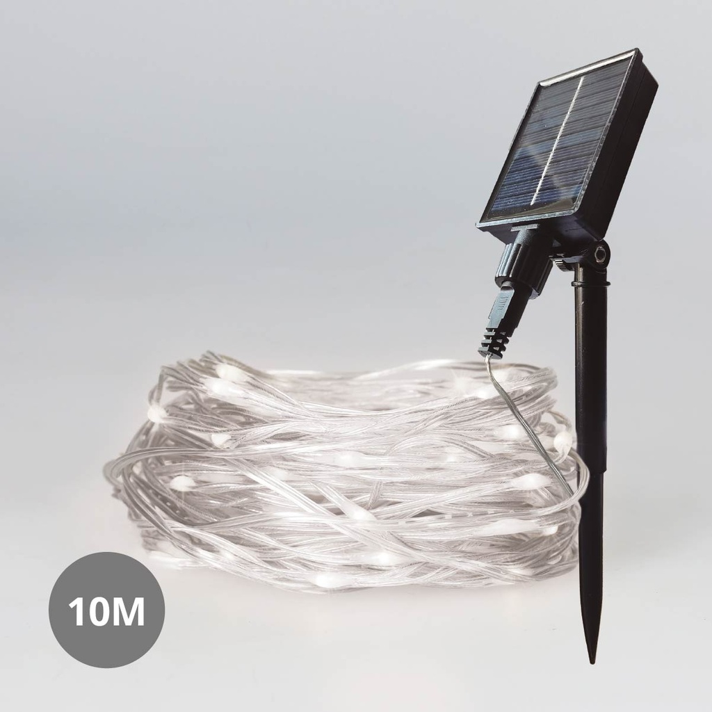 Guirlande lumineuse solaire LED de 10 m avec 8 fonctions - Blanc froid