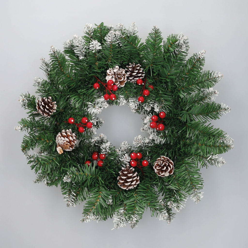 Baliti Artificial Christmas wreath Ø50cm 80 white tips with berries and pinecones