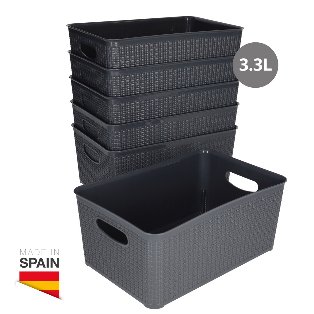 Cesto organizador plástico 3,3L Cinzento - 6 unid. retrátil