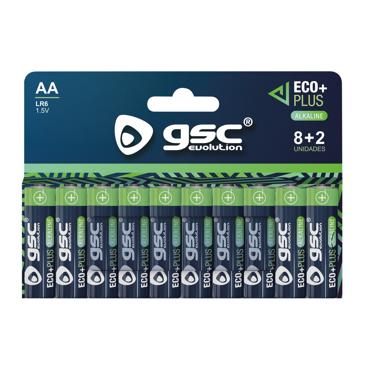 Pilha GSC EcoPlus alcalina LR6 (AA) Pack 8+2 unid.