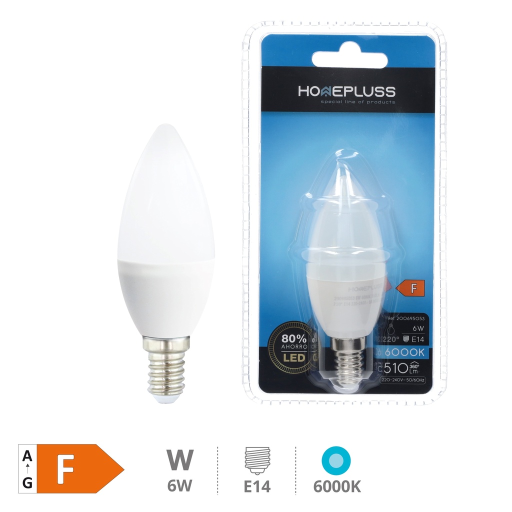 Ampoule à LED flamme 6W E14 6000K - boîte prés. de 12 u