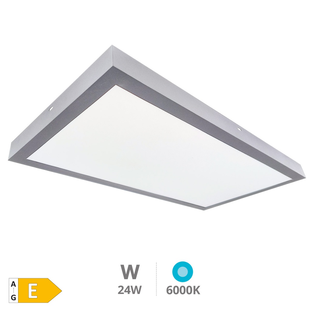 Painel LED de superfície retangular Kisongo 60x30 cm 24W 6000K Níquel