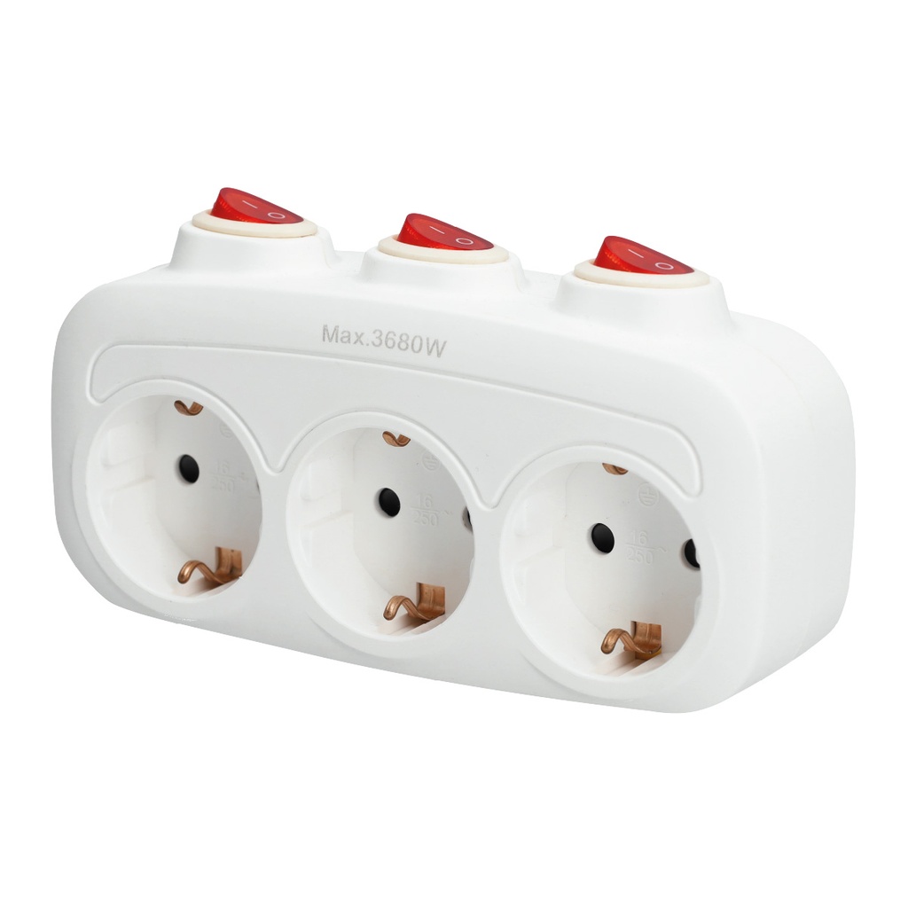Adaptador triplo com múltiplo interruptor branco