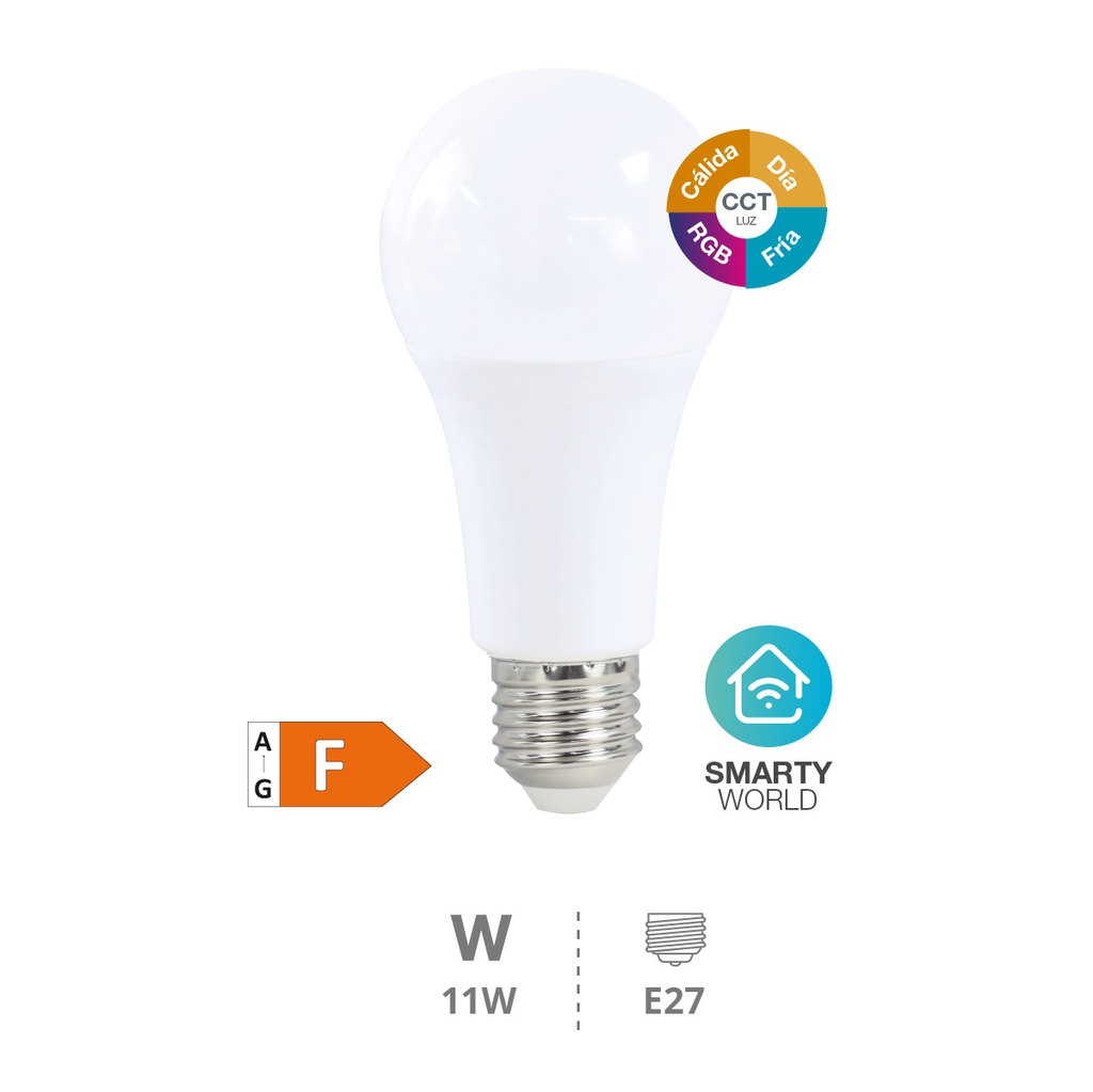 Ampoule LED standard intelligente a connexion Wi-Fi et Bluetooth 11 W E27 RGB + 2700-6500K Réglable