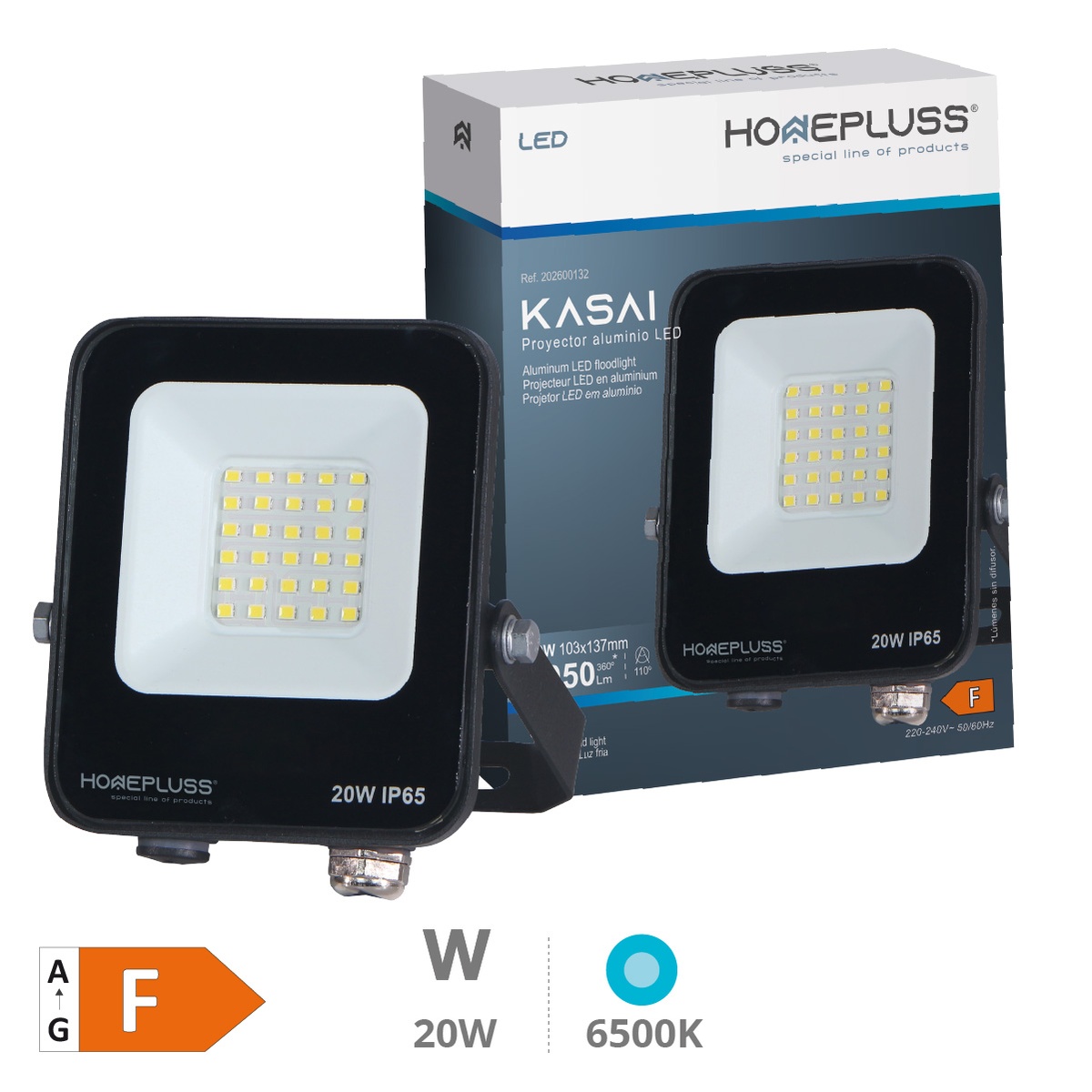Proyector aluminio LED Kasai 20W 6500K IP65 Negro