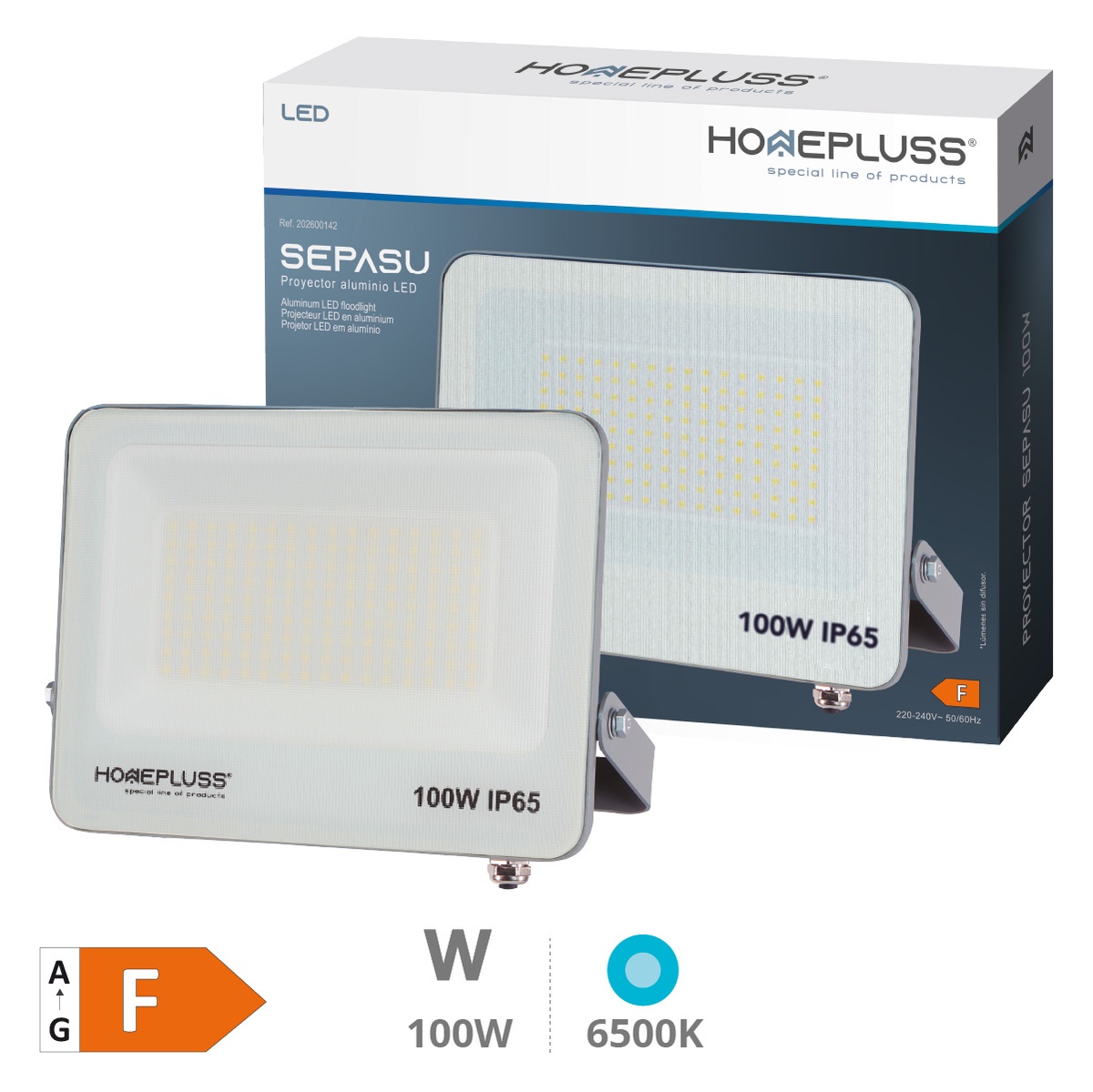 Sepasu aluminum LED floodlight 100W 6500K IP65 Grey
