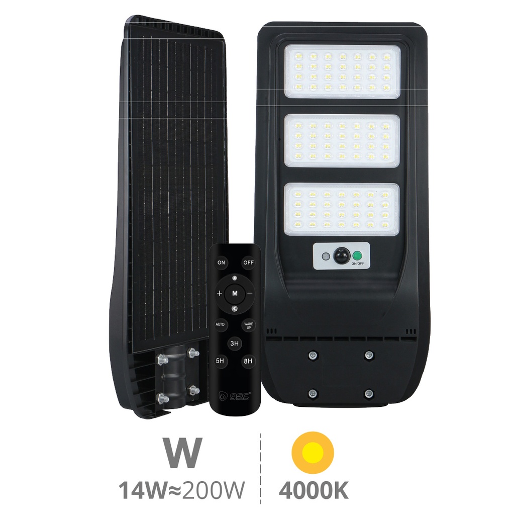 Farola solar LED Buat con sensor de movimiento y crepuscular 14W 4000K IP65