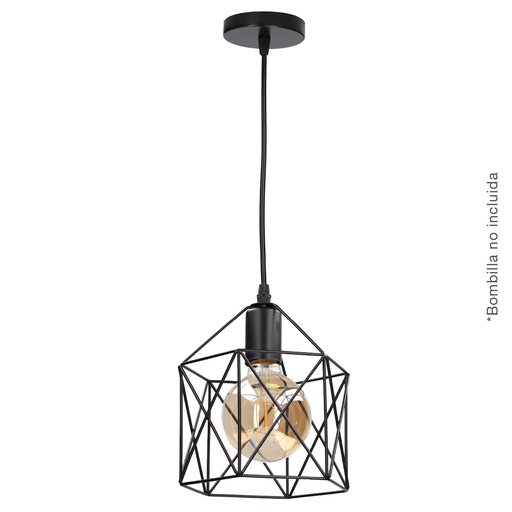Lâmpada de teto pendente Série Carnot quadrada E27 200mm Preto