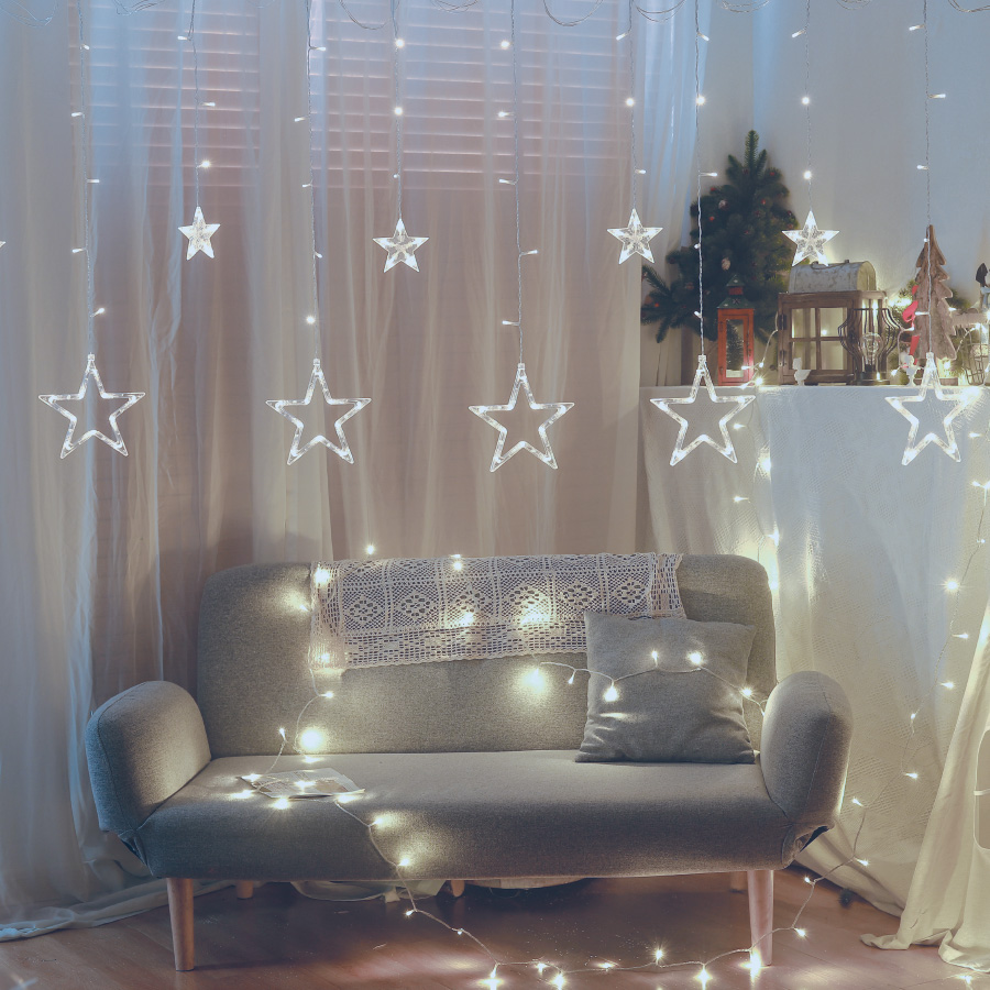 Cortina LED con estrellas 3,5M 8 funciones Luz Fría IP44