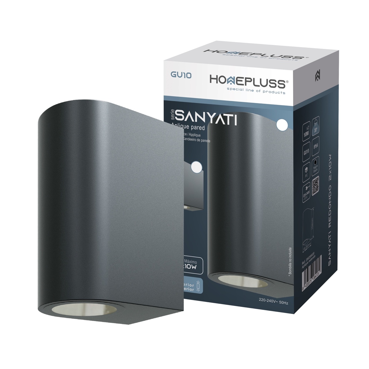 Aplique de parede Série Sanyati redonda 2 luzes GU10 Máx. 10W IP54 Preto
