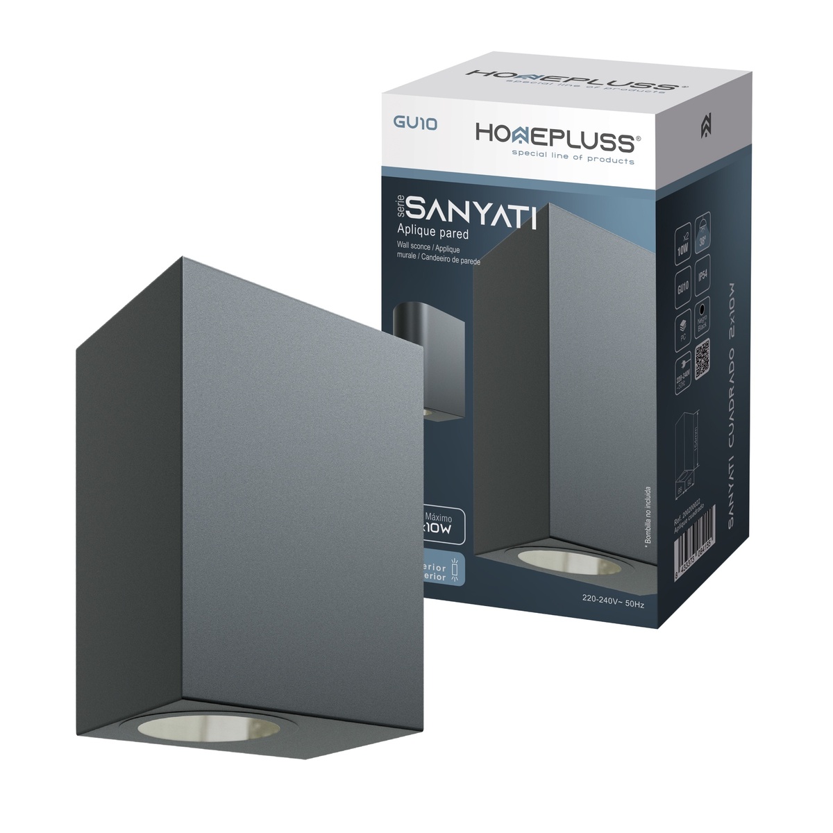 Sanyati Series square wall llamp 2 lights GU10 Max. 10W IP54 Black