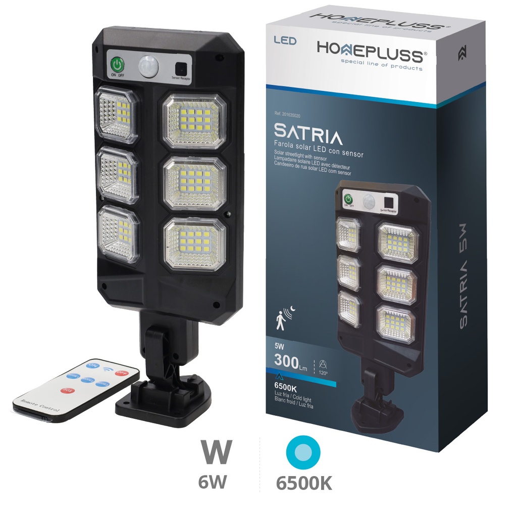 Candeeiro de rua solar LED Satria com sensor de movimento e crepuscular 5W 6500K