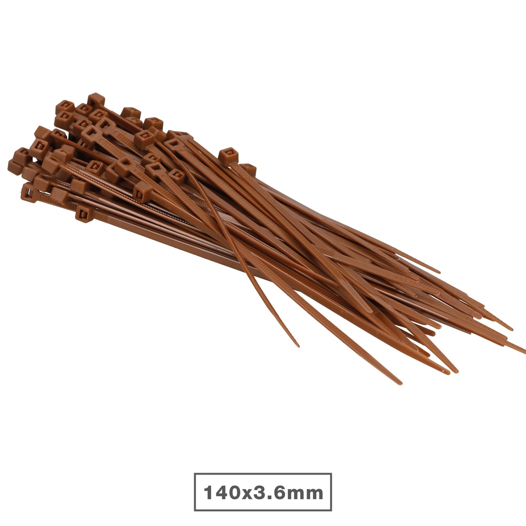 Saco 100u abraçadeiras 100% nylon 140x3.6mm Castanho