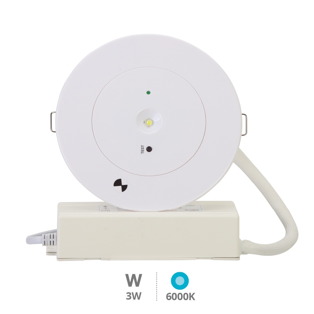 Downlight LED de emergência Maude com autoteste 3W 6000K