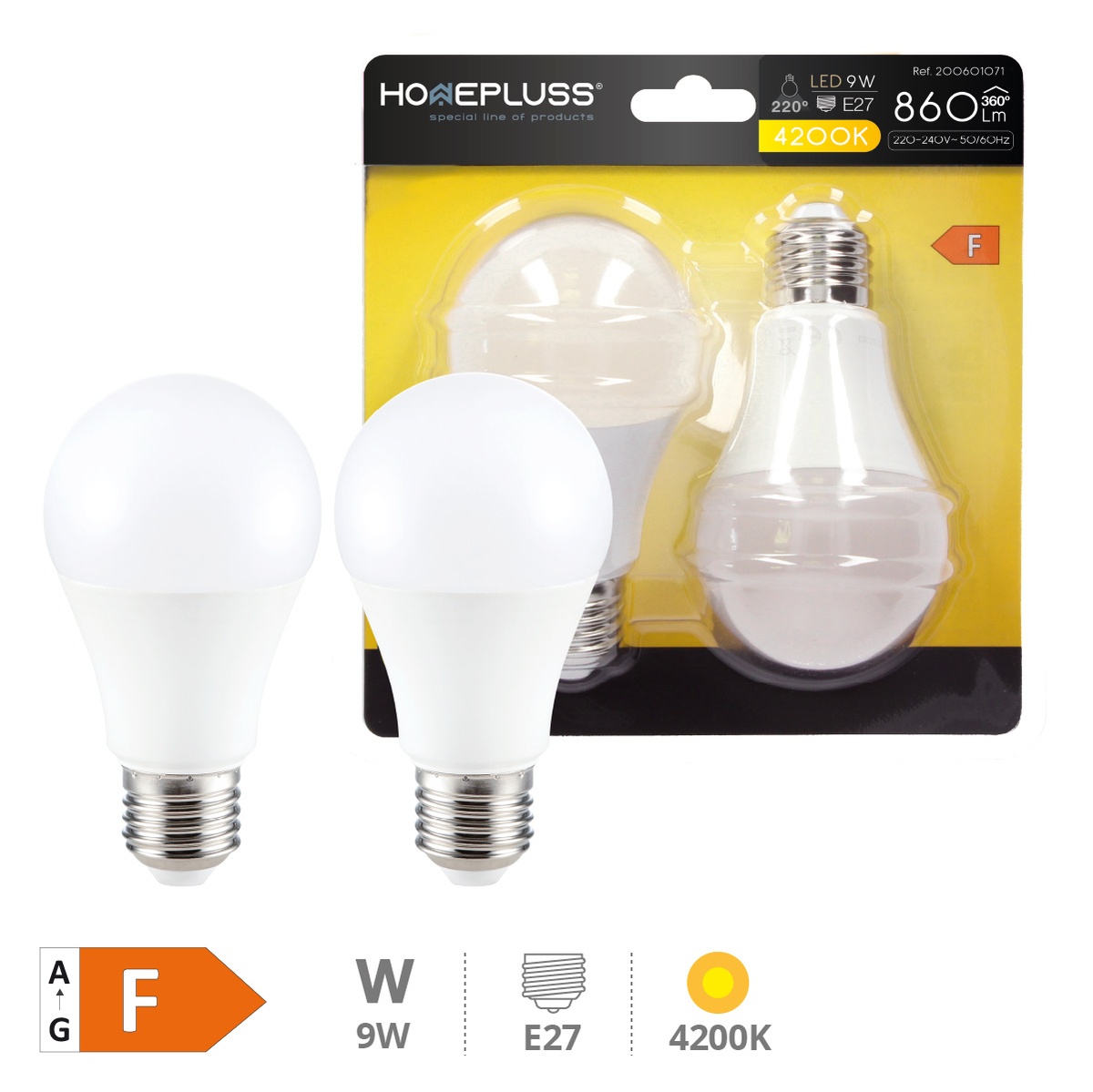 2 x pack A60 LED bulb 9W E27 4200K 8pcs box