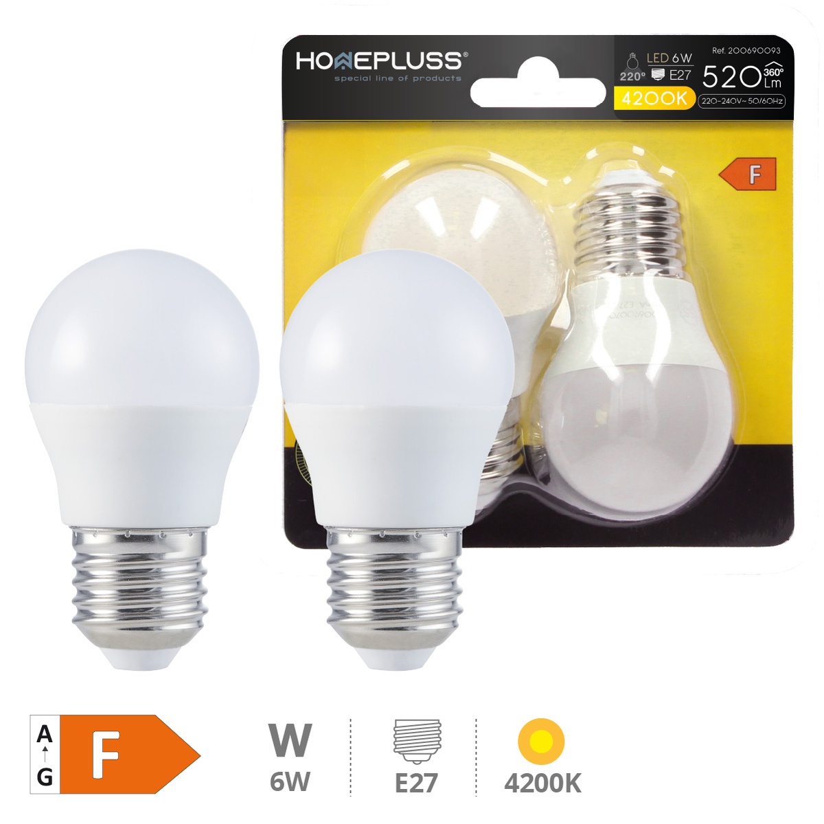 2 x pack G45 LED bulb 6W E27 4200K 10pcs/box