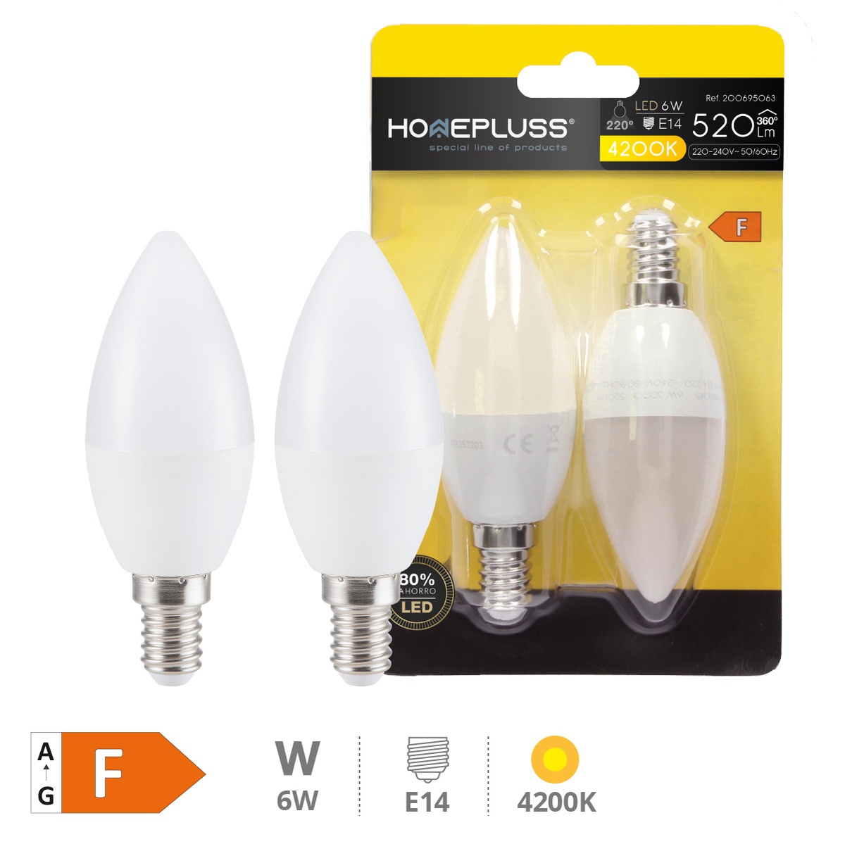 Pack 2 ampoules bougie LED 6 W E14 4200K - boîte prés. 10 u