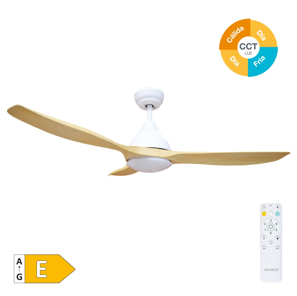 Ventilador techo Luma con luz CCT regulable y mando Ø117 3 aspas DC Blanco