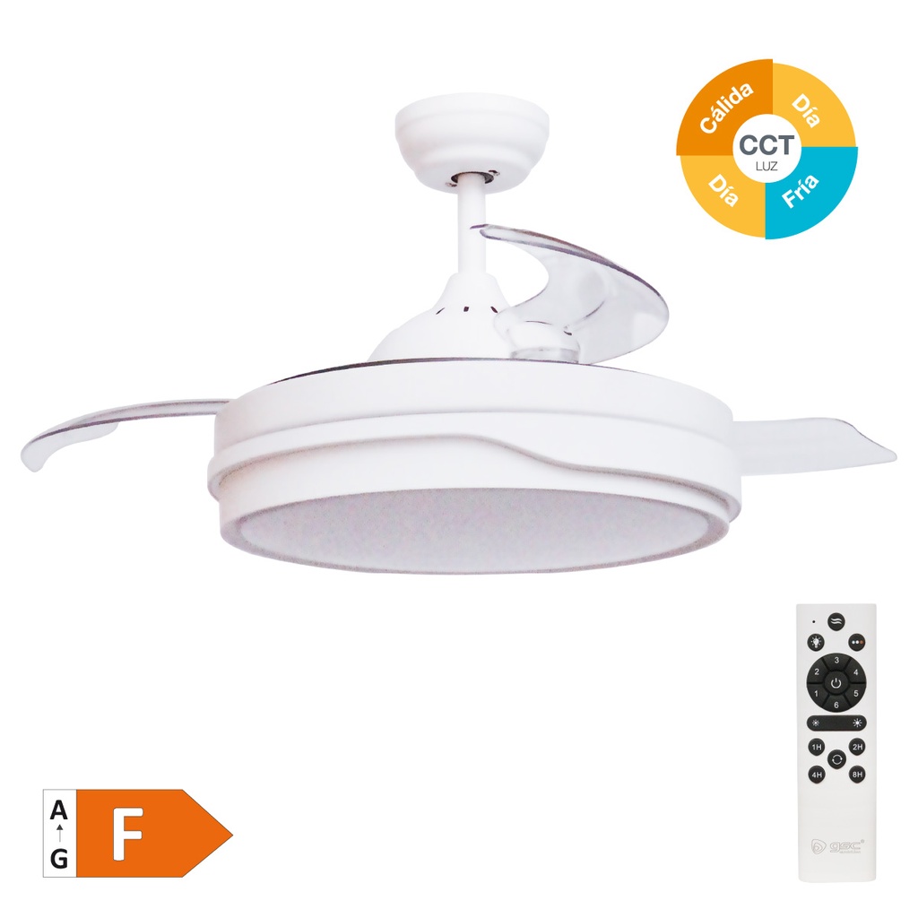 Ventilateur de plafond Lentini avec CCT réglable et commande Ø107 3 pales rétractables DC Blanc