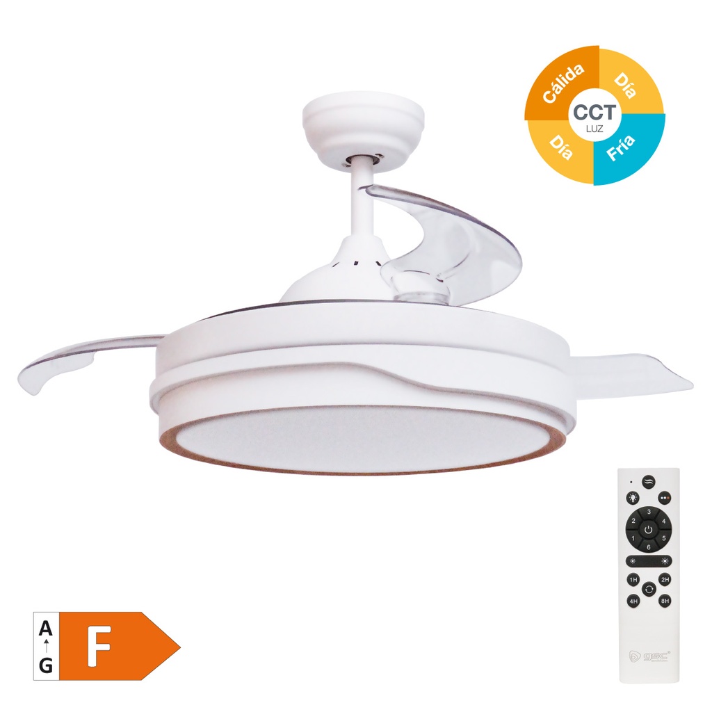 Ventilador techo Lentini con luz CCT regulable y mando Ø107 3 aspas retráctiles DC Blanco