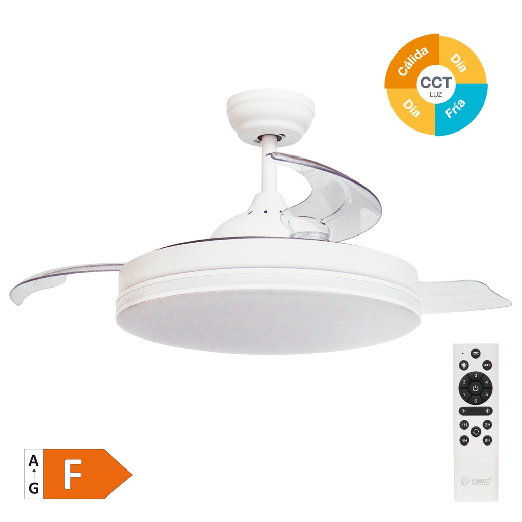 Oliveri ceiling fan with dimmable CCT and remote control Ø107 3 retractable blades DC White