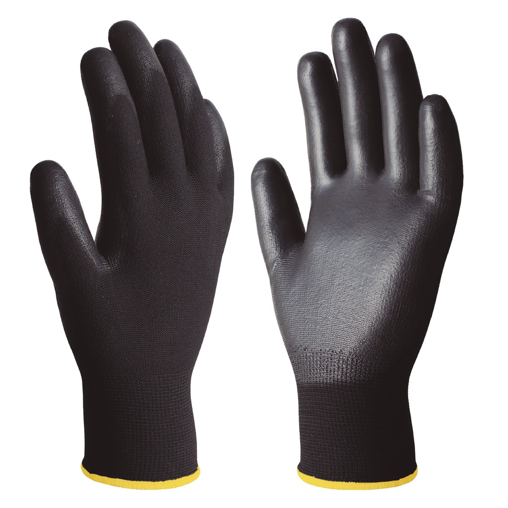 Guante poliéster y poliuretano Negro - Talla 7