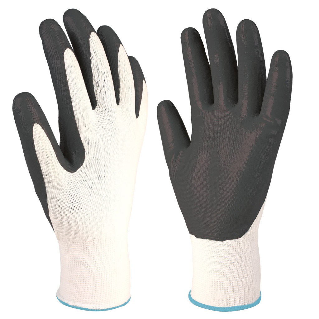 Guante poliéster y nitrilo Blanco/Gris - Talla 8