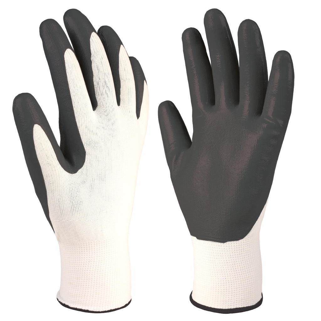 Guante poliéster y nitrilo Blanco/Gris - Talla 10