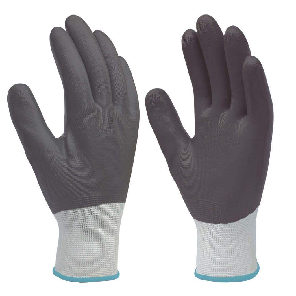 Polyester glove with full nitrile coating White/Grey - Size 8