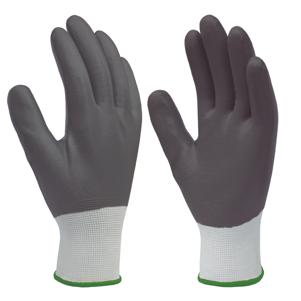 Guante poliéster y recubrimiento completo de nitrilo Blanco/Gris - Talla 9