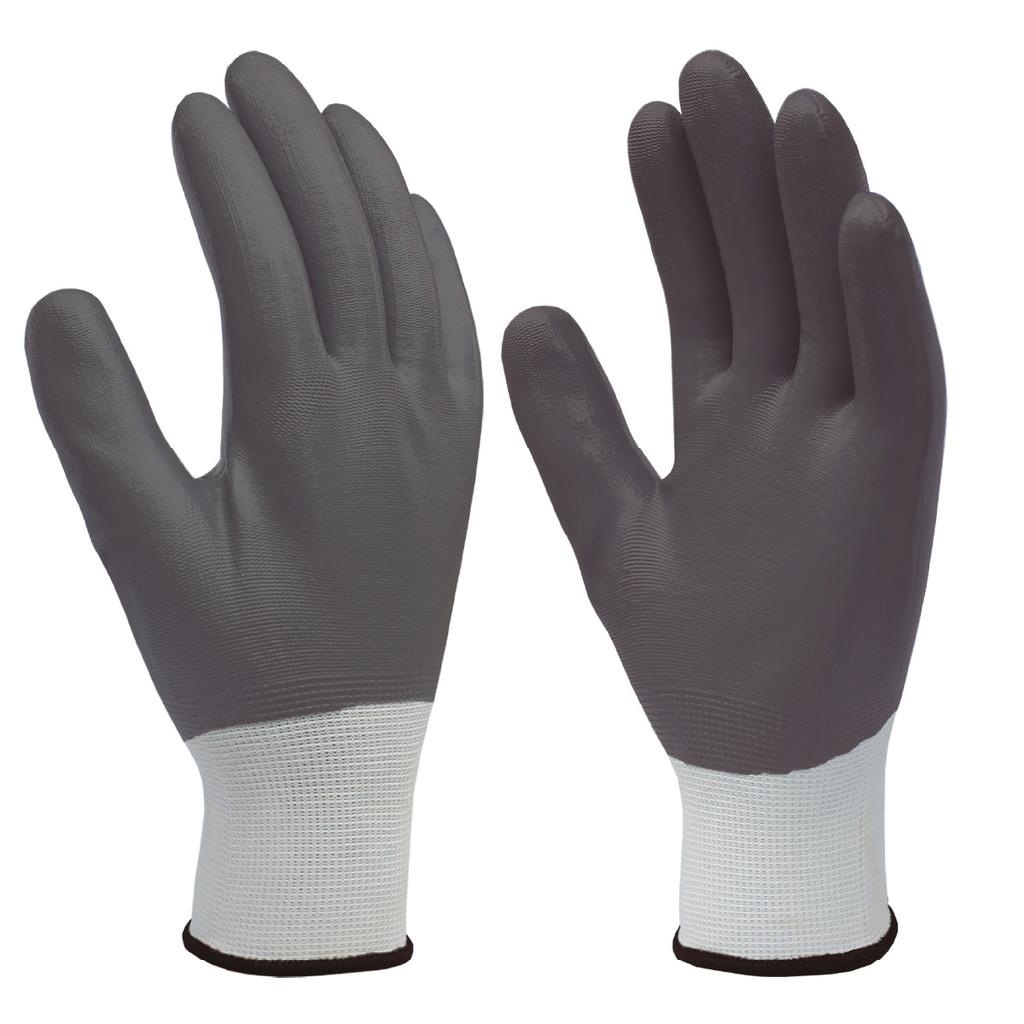 Guante poliéster y recubrimiento completo de nitrilo Blanco/Gris - Talla 10