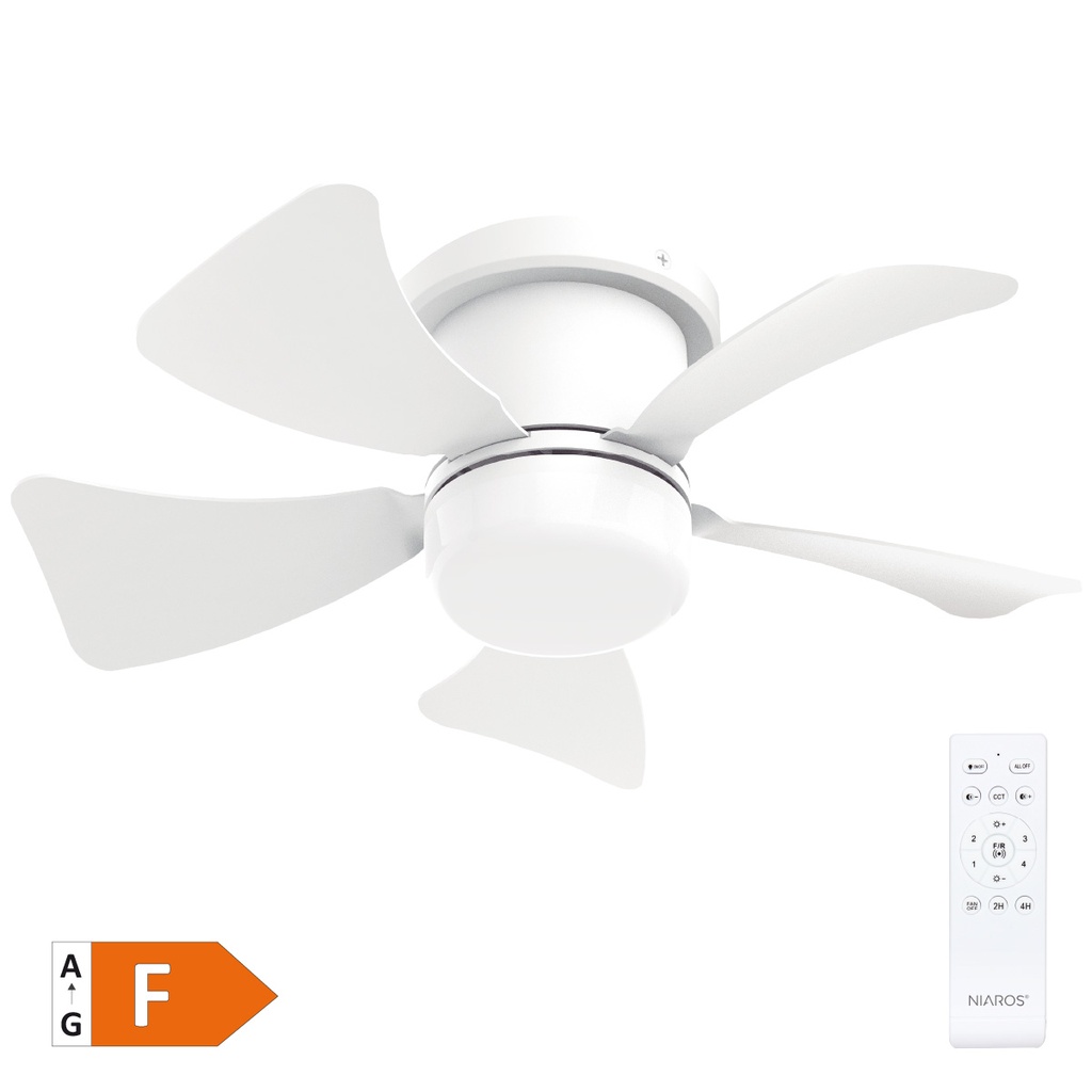 Mini ventilador de teto Oristán com luz CCT regulável e controlo remoto Ø40 5 pás DC Branco