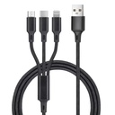 Cabo carregador 3 em 1 (USB Tipo C, conector Lightning e micro USB) nylon trançado 1,2M