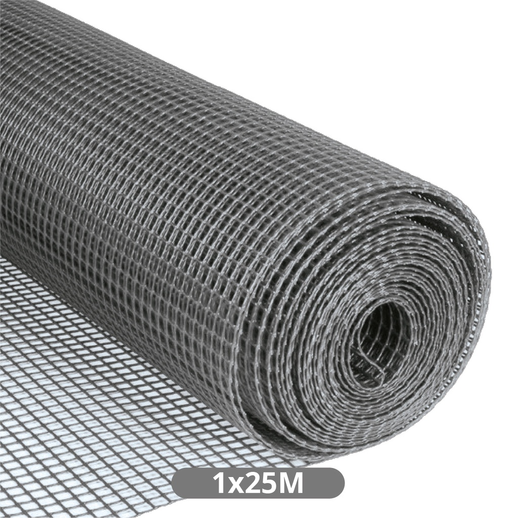 Malha de plástico 10x10mm 1x25M Cinzento