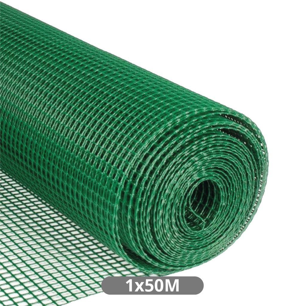 Malla plástico 10x10mm 1x50M Verde