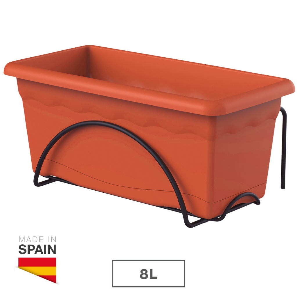 Terra balcony pot with integrated saucer 400x200mm Brown